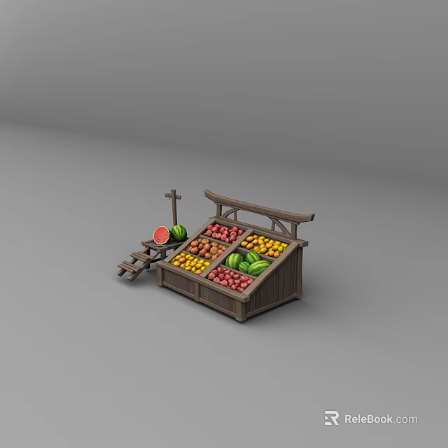Wooden Fruit Stall Structure With Shelves And Display Counter For Fruits 3d model 
