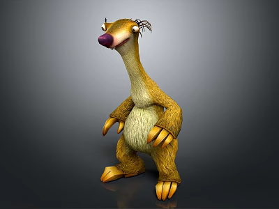 Cartoon Sloth Character With Yellow Fur Long Neck Purple Nose Standing Pose 3d model