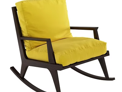 Modern Yellow Cushioned Rocking Chair With Dark Wooden Frame And Armrests 3d model