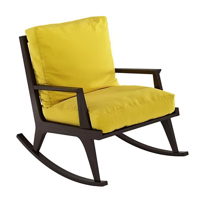 Modern Yellow Cushioned Rocking Chair With Dark Wooden Frame And Armrests 3d model