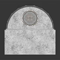 Furniture Piece With Gray Concrete Base And Arched Transparent Glass Top