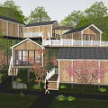 Detached Villa Nestled in Nature with Cherry Blossom Trees Green Lawn and Sunset Mountain View