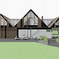 Modern Single Family House With Triangular Roof Large Glass Windows And Grassland Surroundings