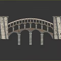 Classical Garden Landscape with Historic Arch Structure Two Towers and Stone Columns
