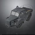 Vintage Gray Truck With Open Cargo Bed Metal Body And Roof Spotlight