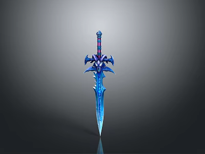 Fantasy Blue Ornate Sword With Detailed Blade And Shiny Decorative Hilt 3d model
