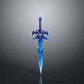 Fantasy Blue Ornate Sword With Detailed Blade And Shiny Decorative Hilt