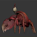 3D Rendered Red Crab With Horn Like Structures And Spotted Body Legs