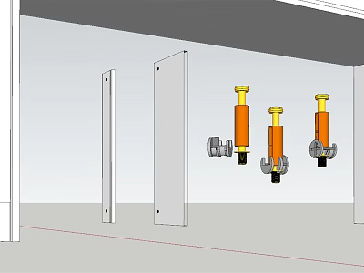 White Structural Columns With Orange Mechanical Devices And Yellow Top Fixtures 3d model