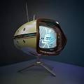 Unique Vintage Television Set With Antennas Retro Oval Design And Tripod Stand