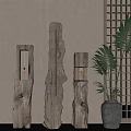 Quiet Floor Lamp in Ancient Style Floor Lamp for Homestay Floor Lamp Old Wood Quiet Log Wood Lamp Quiet Style Potted Plant 3d model