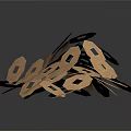 Golden Geometric Abstract Sculpture Pieces With Hollow Hexagon And Circle Shapes