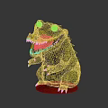 Playful Green Crocodile Figurine With Open Mouth Sharp Teeth And Wooden Base