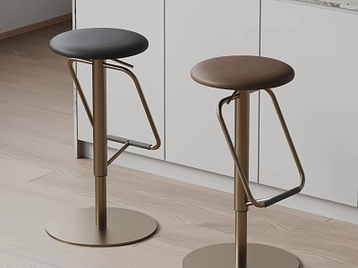 Modern Minimalist Kitchen Bar Stools With Black Brown Leather Seats And Brass Metal Frames 3d model