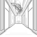 Luxurious Elevator Lobby With Marble Floor Black Glass Doors And Wave Like Ceiling Decoration