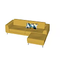 Yellow Sectional Sofa With Geometric Pattern Pillow On Marble Floor And Light Wall 3d model
