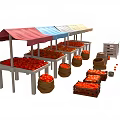 Colorful Awnings Stalls With Tomato Crates Sacks And Wooden Barrels