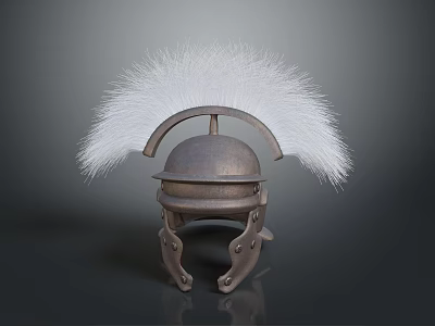 Ancient Roman Battle Weapon Helmet With Metallic Shell And White Feather Plume 3d model
