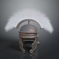 Ancient Roman Battle Weapon Helmet With Metallic Shell And White Feather Plume