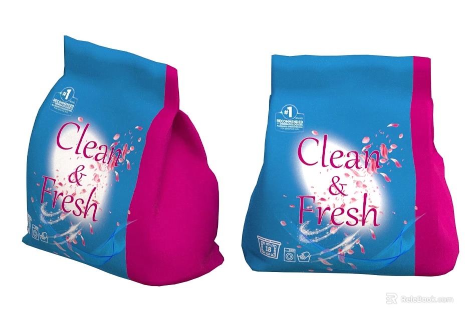Clean and Fresh Laundry Detergent Powder with Blue and Pink Cherry Blossom Packaging 3d model 