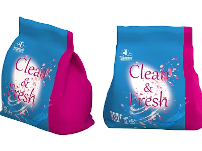 Clean and Fresh Laundry Detergent Powder with Blue and Pink Cherry Blossom Packaging 3d model