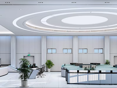 Modern Monitoring Room Interior With Control Desks Monitor Screens Office Chairs And Plants 3d model