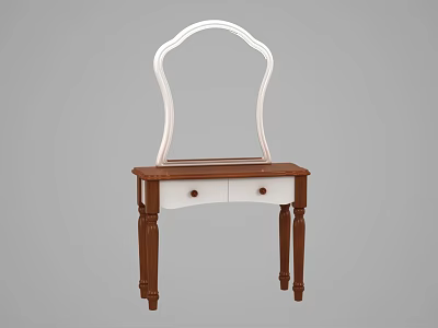 Classic Wooden Dressing Table With White Curved Mirror And Two Drawers 3d model