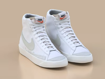 White High Top Nike Sneakers With Light Gray Swoosh 3d model