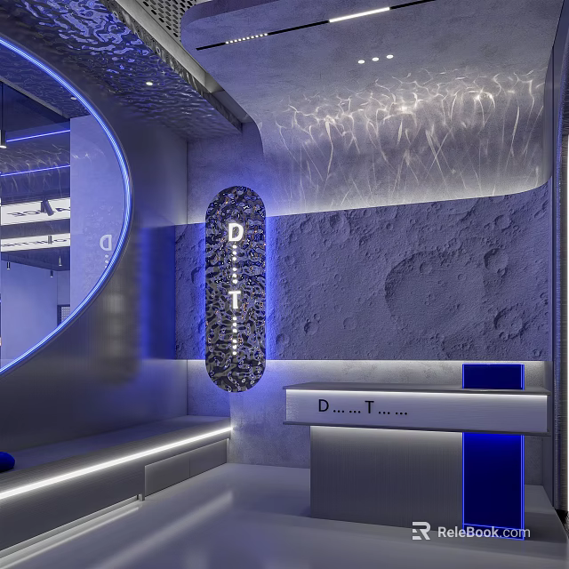 D.T Fitness Gym Modern Interior With Blue Lighting And Curved Wall Decor 3d model 