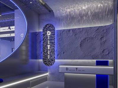 D.T Fitness Gym Modern Interior With Blue Lighting And Curved Wall Decor 3d model