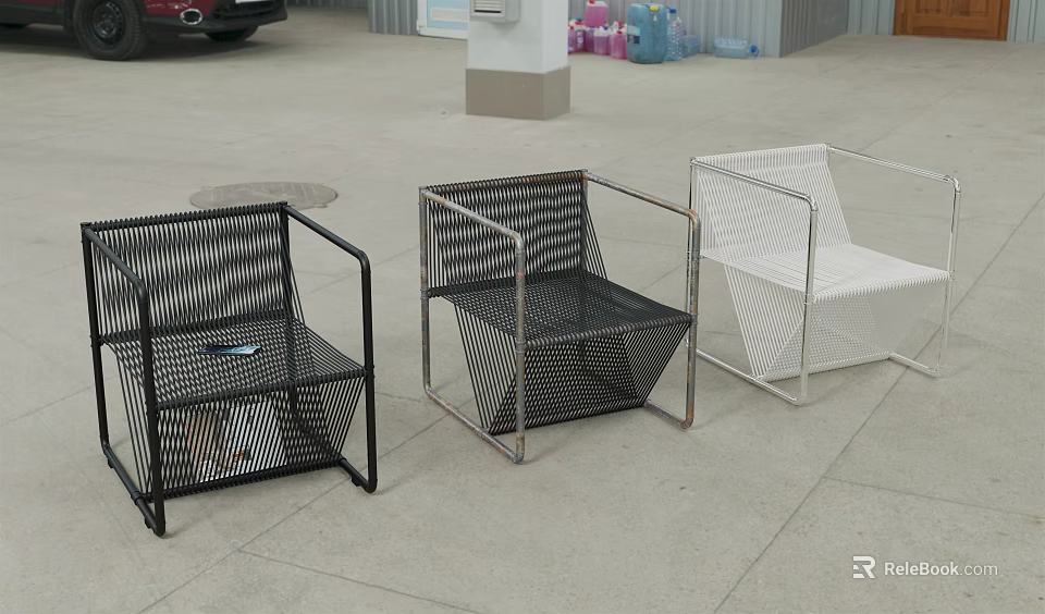 Modern Outdoor Leisure Chairs with Metal Frame and Mesh Design in Black and White 3d model 