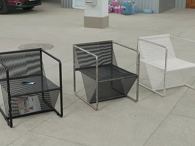 Modern Outdoor Leisure Chairs with Metal Frame and Mesh Design in Black and White 3d model