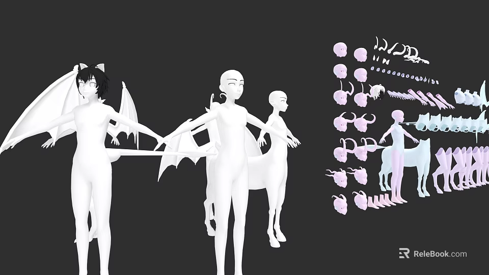 Man Poses In White Human Figure Model With Pink Decorative Elements Like Flowers And Wings 3d model 