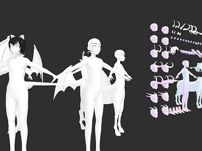 Man Poses In White Human Figure Model With Pink Decorative Elements Like Flowers And Wings 3d model