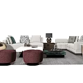 Modern Light Colored Sofa Coffee Table Set With Decorative Pillows Area Rug And Side Table 3d model