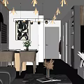 Modern Living Dining Room Interior Design With Sofa Dining Table Pendant Lights And Decorative Art