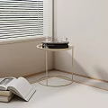 Side Table with Gold Frame Glass Cups Black Book by Window and Open Book 3d model