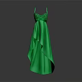 Carved Sculpture of Green Sling Dress with Sequin Upper and Asymmetrical Long Hem