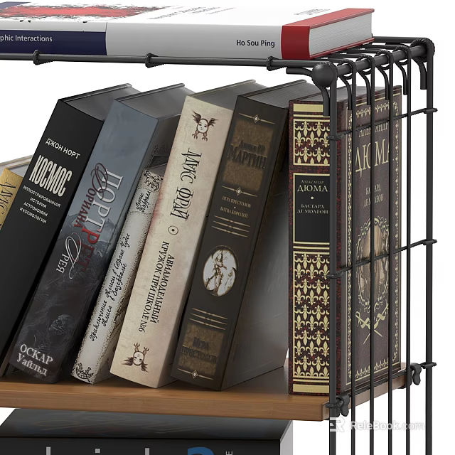 Sturdy Metal Storage Shelf With Various Books And Decorative Covers 3d model 
