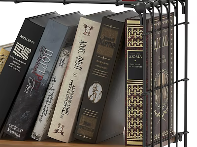 Sturdy Metal Storage Shelf With Various Books And Decorative Covers 3d model