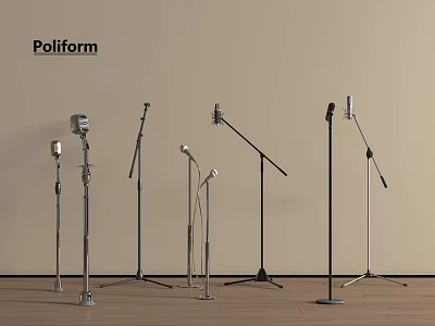 Poliform Professional Entertainment Electronics Microphones With Various Stands For Audio Recording 3d model