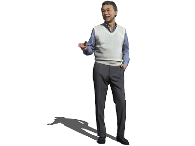 Middle Aged Man Standing In White Sweater Vest Blue Shirt And Gray Pants 3d model