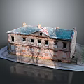Old Two Story Brick Building Exterior With Green Roof Red Patch And Multiple Windows
