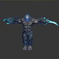 Muscular Fantasy Monster Character With Glowing Blue Blades And Denim Jeans