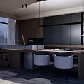 Modern Restaurant Interior Design With Open Concept Bar Counter Wooden Cabinets And Large Windows