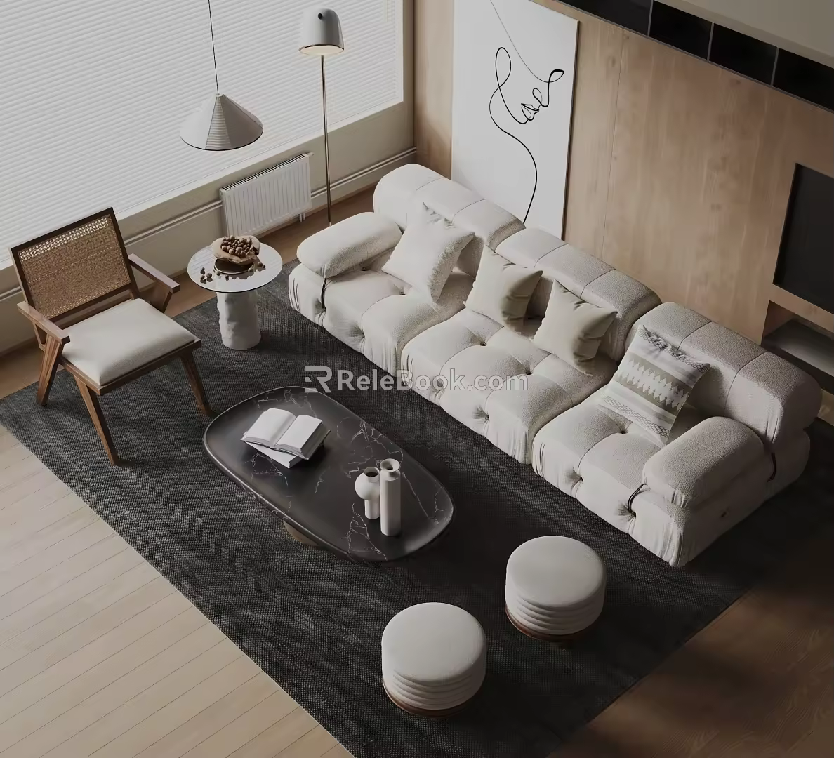 Sofa Coffee Table Combination Multi-person Sofa Leisure Chair Sofa Stool Living Room Sofa Side Table Chandelier Floor Lamp 3d model