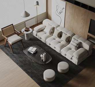 Sofa Coffee Table Combination Multi-person Sofa Leisure Chair Sofa Stool Living Room Sofa Side Table Chandelier Floor Lamp 3d model