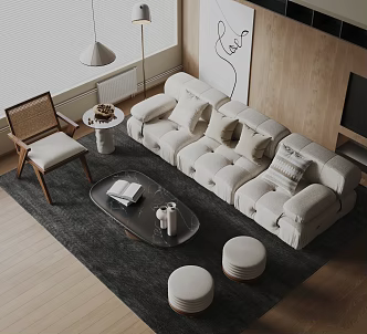 Sofa Coffee Table Combination Multi-person Sofa Leisure Chair Sofa Stool Living Room Sofa Side Table Chandelier Floor Lamp 3d model