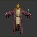 Warrior Character Creature in Red Robe Holding Weapon Standing in Gray Background with Open Arms