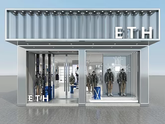 Trendy men's clothing store window door head 3d model